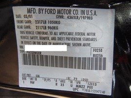 2001 FORD MUSTANG BLACK CPE 3.8L AT F17014